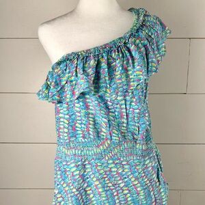 Lilly Pulizer Jessy One Shoulder Clam Jam Dress Medium with Pockets